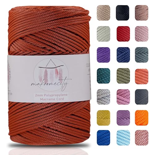 Makromecity, Polyester Macrame Cord (2 mm x 750 feet) 2mm Polypropylene Brick Macrame Cord Crochet Macrame Bag Cord Crafts for Wall Hangings, Bags, Underplate, Rug - Image 1