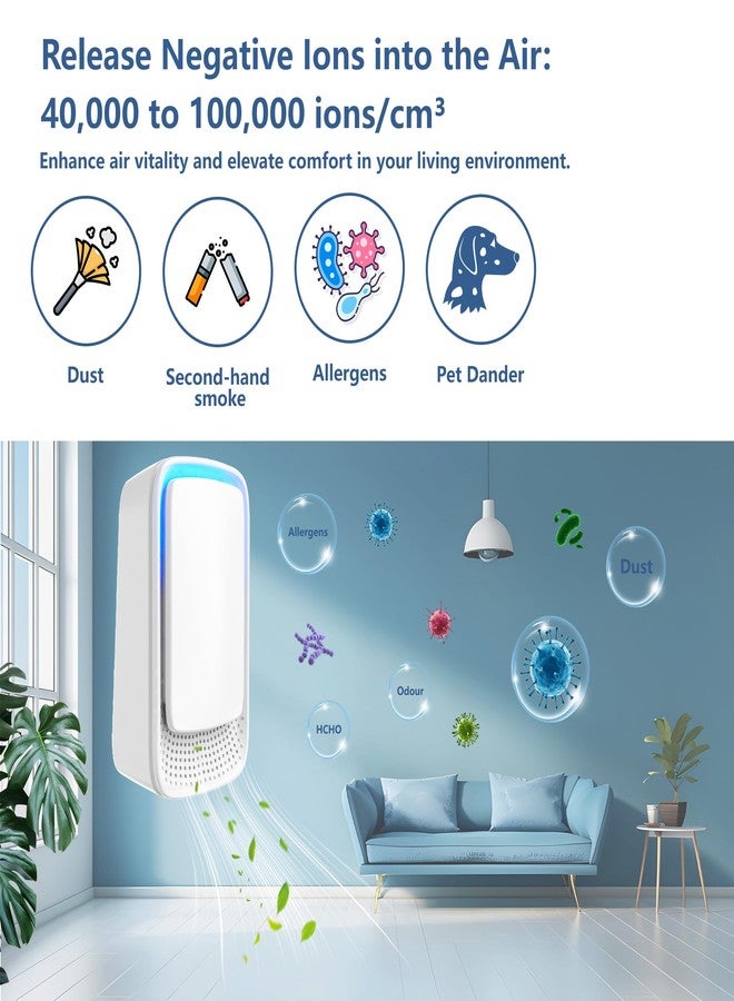 VTAR Mini Plug-In Air Ionizer for Home - No Filter Needed, Silent 30dB, Releases 40-100M Ions/Min, Ultra Slim, Saves Energy in Bedroom/Office(4 Pack） - Image 3