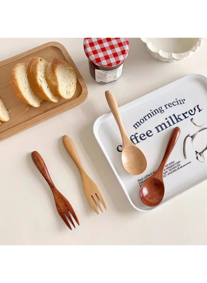 YUANJIN Yuan Hibiscus/ins Japanese-style Lotus Nanmu Log Fork Spoon Baby Complementary Fork Spoon High-end Tableware Suit-Specifications:Nanmu Single Fork  - Image 3
