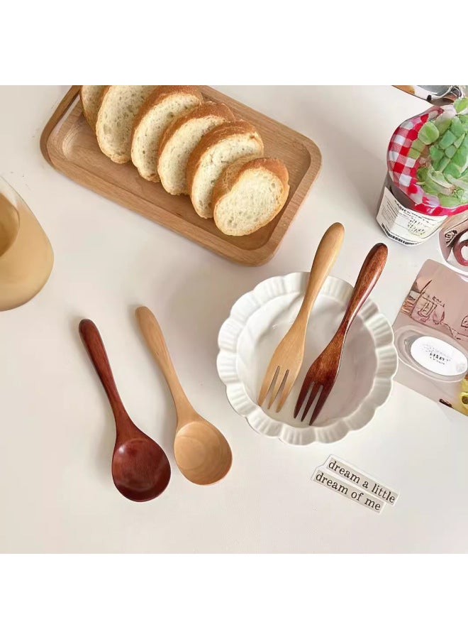 YUANJIN Yuan Hibiscus/ins Japanese-style Lotus Nanmu Log Fork Spoon Baby Complementary Fork Spoon High-end Tableware Suit-Specifications:Nanmu Single Fork  - Image 4