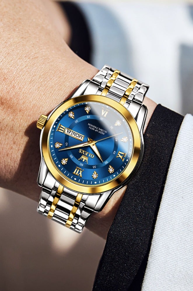 OLEVS Men's Chronograph Quartz Watches, Gold Case with Day Date, Waterproof Stainless Steel Wrist Watch, Luminous Watches for Men, Fashion, Leisure