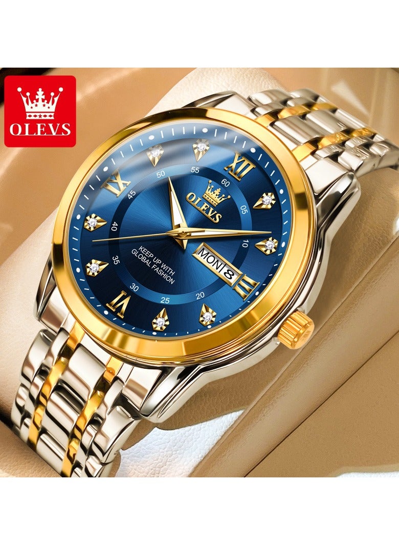 OLEVS Men's Chronograph Quartz Watches, Gold Case with Day Date, Waterproof Stainless Steel Wrist Watch, Luminous Watches for Men, Fashion, Leisure