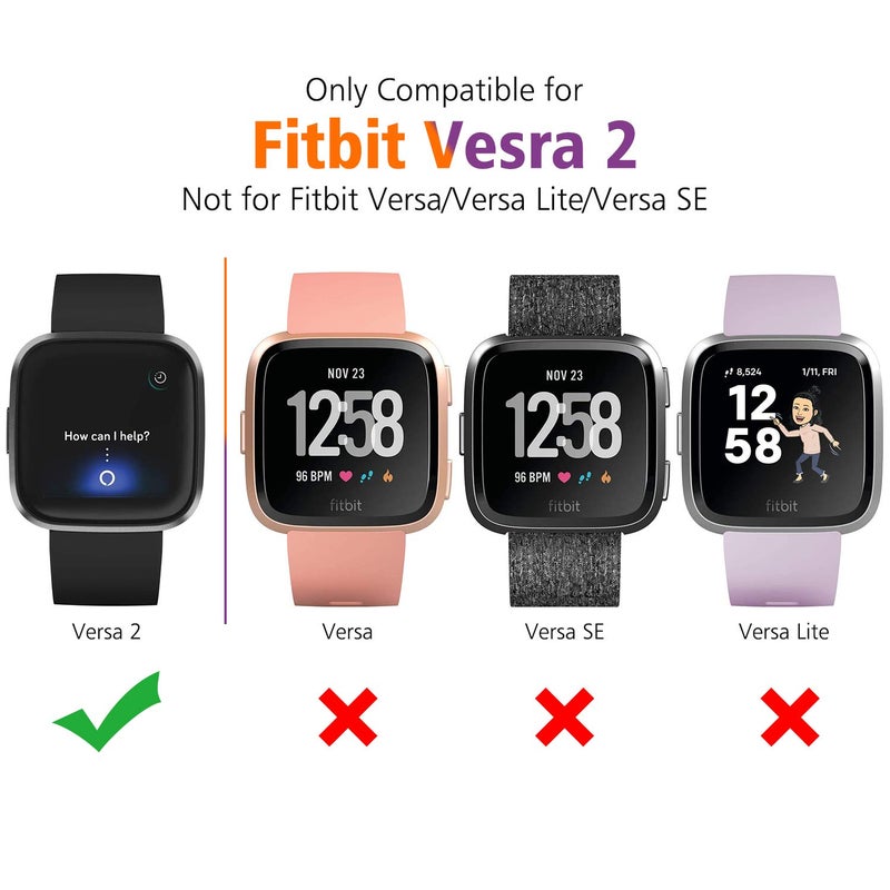 Tobfit [3 Pack] Tobfit for Fitbit Versa 2 Screen Protector with HD Tempered Glass Protective Case, Hard PC Case Bumper Cover Full Coverage for Fitbit Versa 2 Smartwatch, Black/Black/Black - Image 2