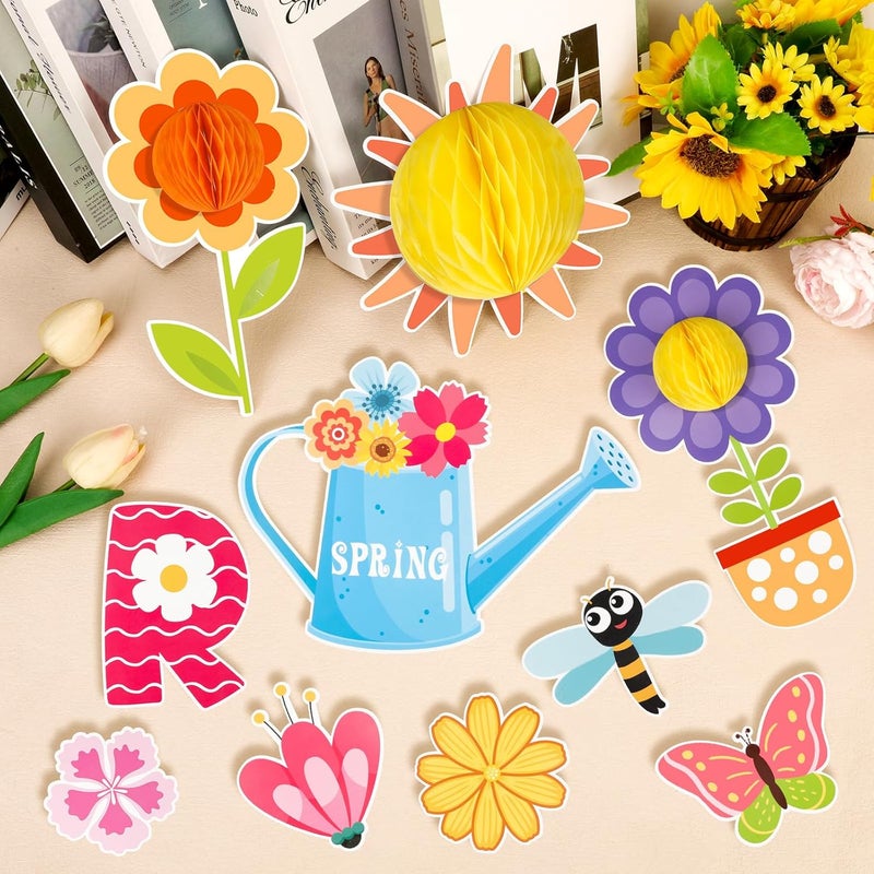 Konsait Spring Bulletin Board Decorations 59Pcs Raindrop Flower Hello Spring Bulletin Board Decorations Set Spring Cutouts for Classroom Office Home Wall Blackboard Door Decorations - Image 4