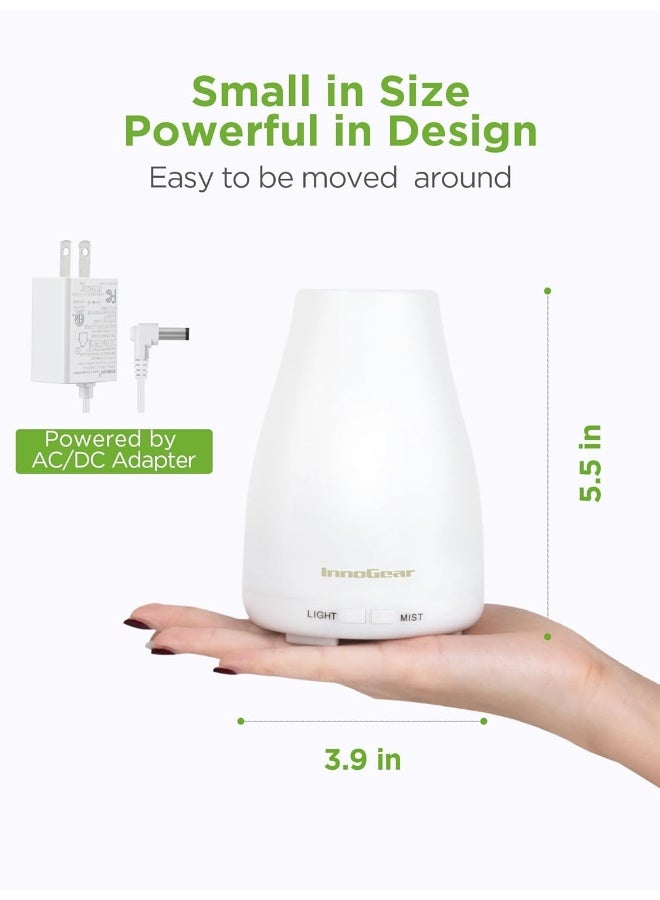 InnoGear Essential Oil Diffuser, Premium 5-in-1 Diffusers for Home Scent Aromatherapy Diffuser Air Desk Humidifier for Bedroom Large Room Office 7 Color LED 2 Mist Mode Waterless Auto Off, Basic White - Image 2