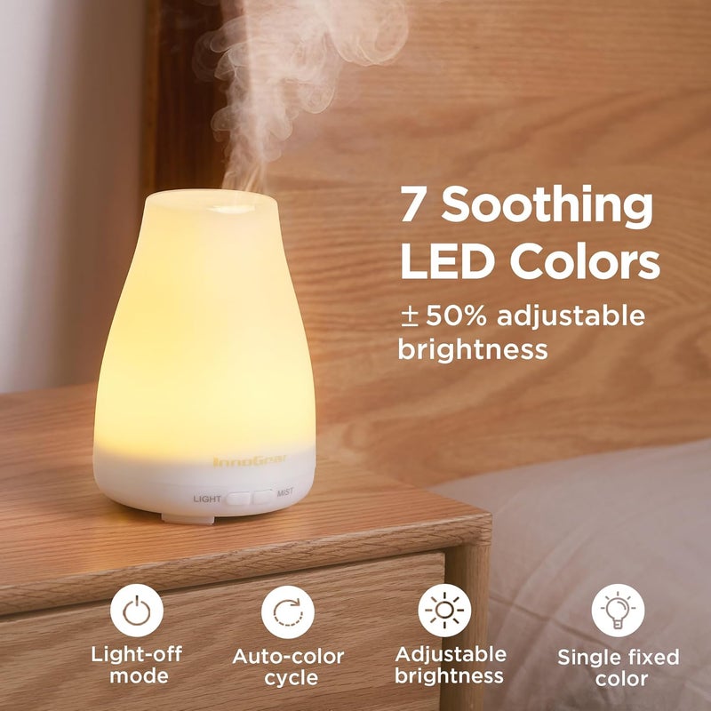 InnoGear Essential Oil Diffuser, Premium 5-in-1 Diffusers for Home Scent Aromatherapy Diffuser Air Desk Humidifier for Bedroom Large Room Office 7 Color LED 2 Mist Mode Waterless Auto Off, Basic White - Image 5