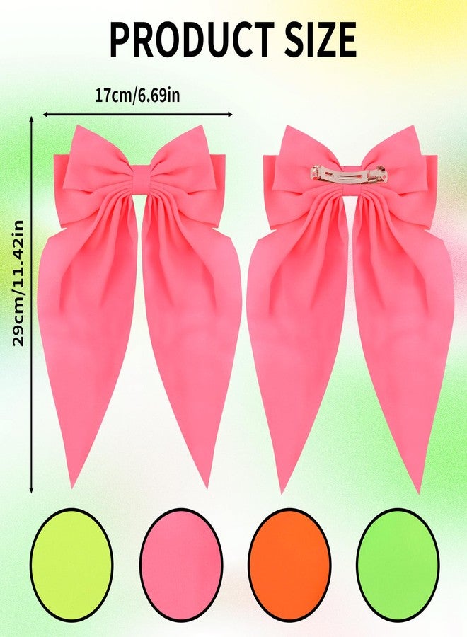 KICOSY 4 Pack Neon Bow Hair Clips - Fluorescent Pink, Green, Orange & Yellow, Trendy Hair Accessories for All Occasions - Image 3
