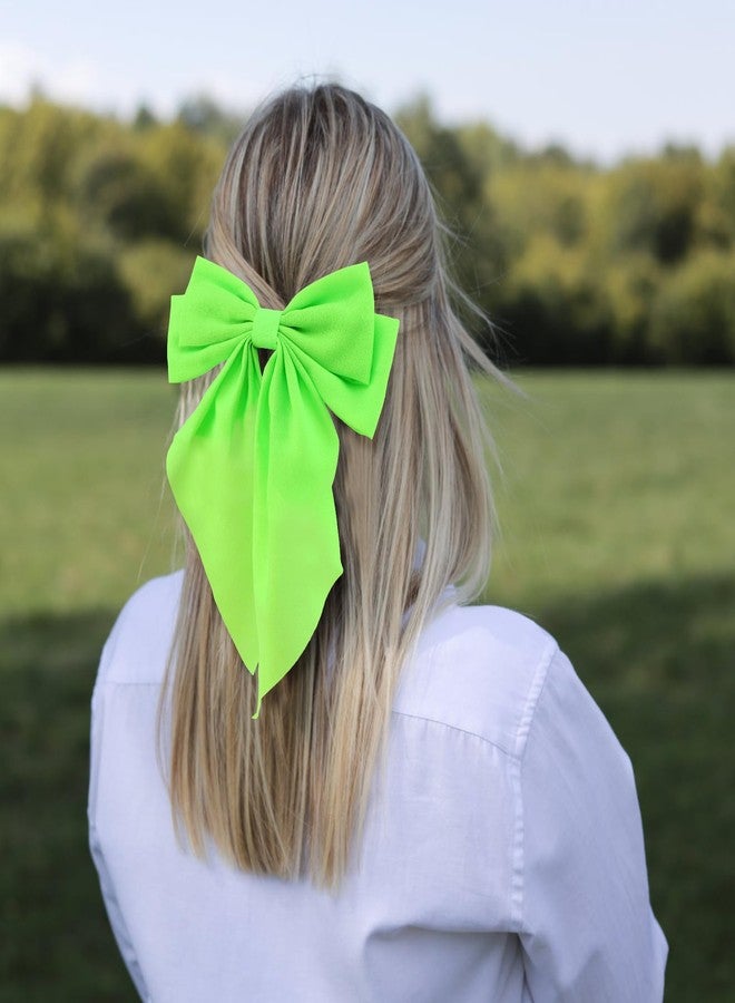 KICOSY 4 Pack Neon Bow Hair Clips - Fluorescent Pink, Green, Orange & Yellow, Trendy Hair Accessories for All Occasions - Image 2