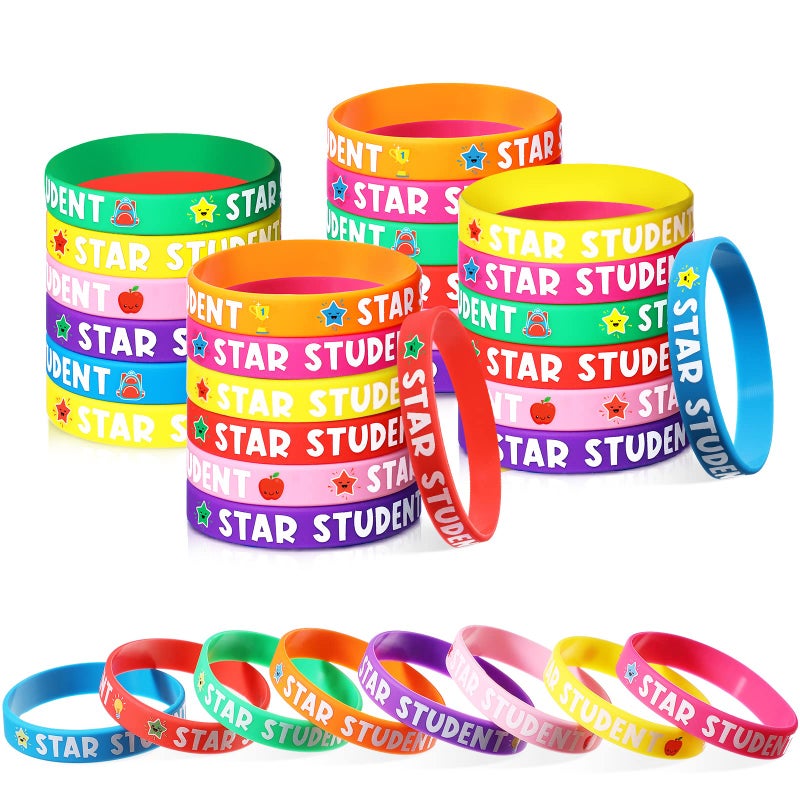 Aoriher Star Student Wristbands 8 Colors Student Reward Silicone Bracelets Teacher Recognition Award Star Rubber Bracelets for Sports Office Substitute Teacher Supplies Education Activity (40 Pcs) - Image 1
