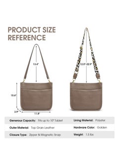 Kattee Genuine Leather Crossbody Bags For Women, Fashion Shoulder Purse, Hobo Handbags With Adjustable Strap, Khaki  - Image 3