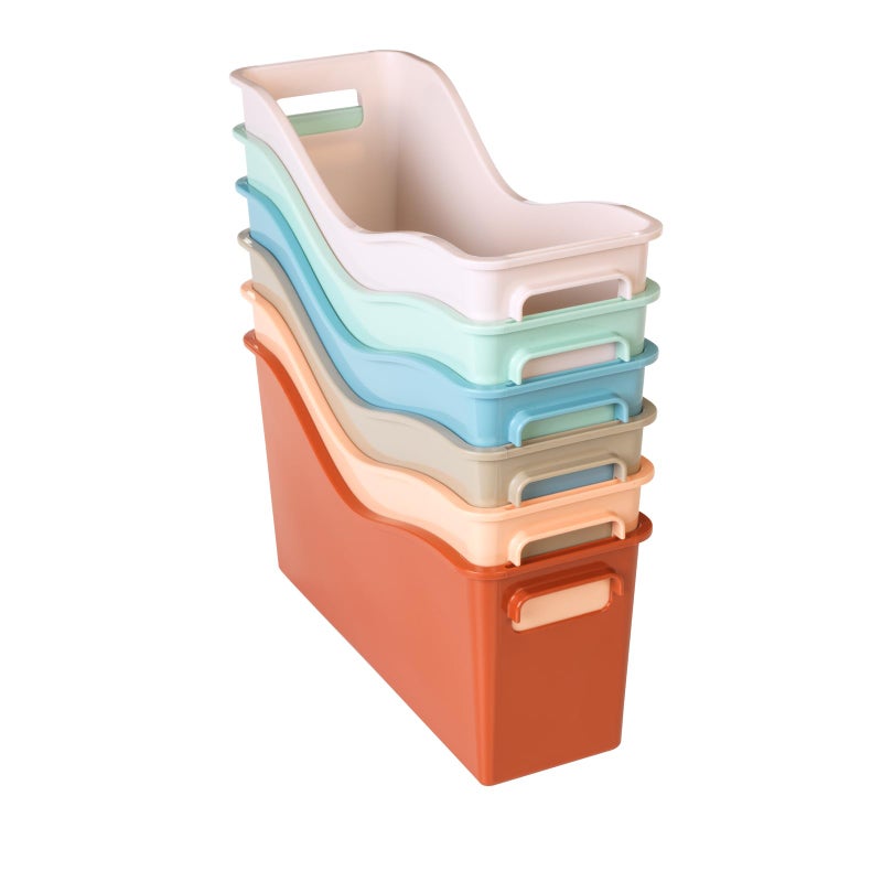 Really Good Stuff Easy Carry Storage Bins Set of 6 Boho Colors Durable Plastic File Folder Organizer Magazine File Holder Book Binder Holder for Desk