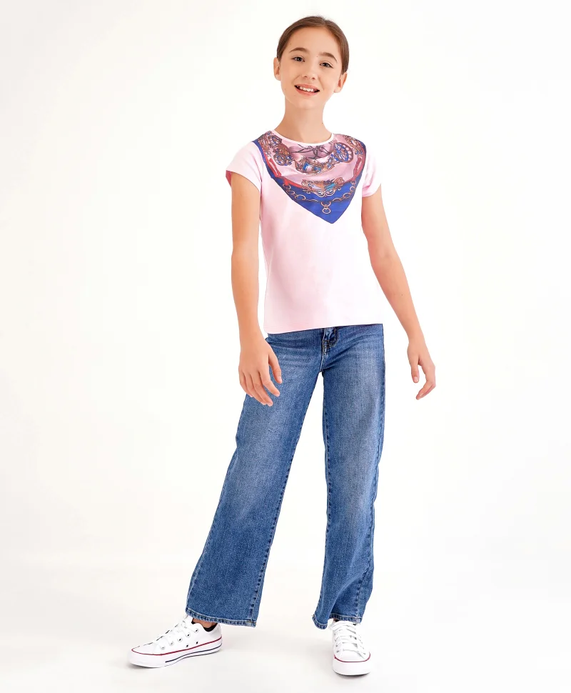 Primo Gino Primo Gino Half Sleeves Cotton Top Placement Print- Pink