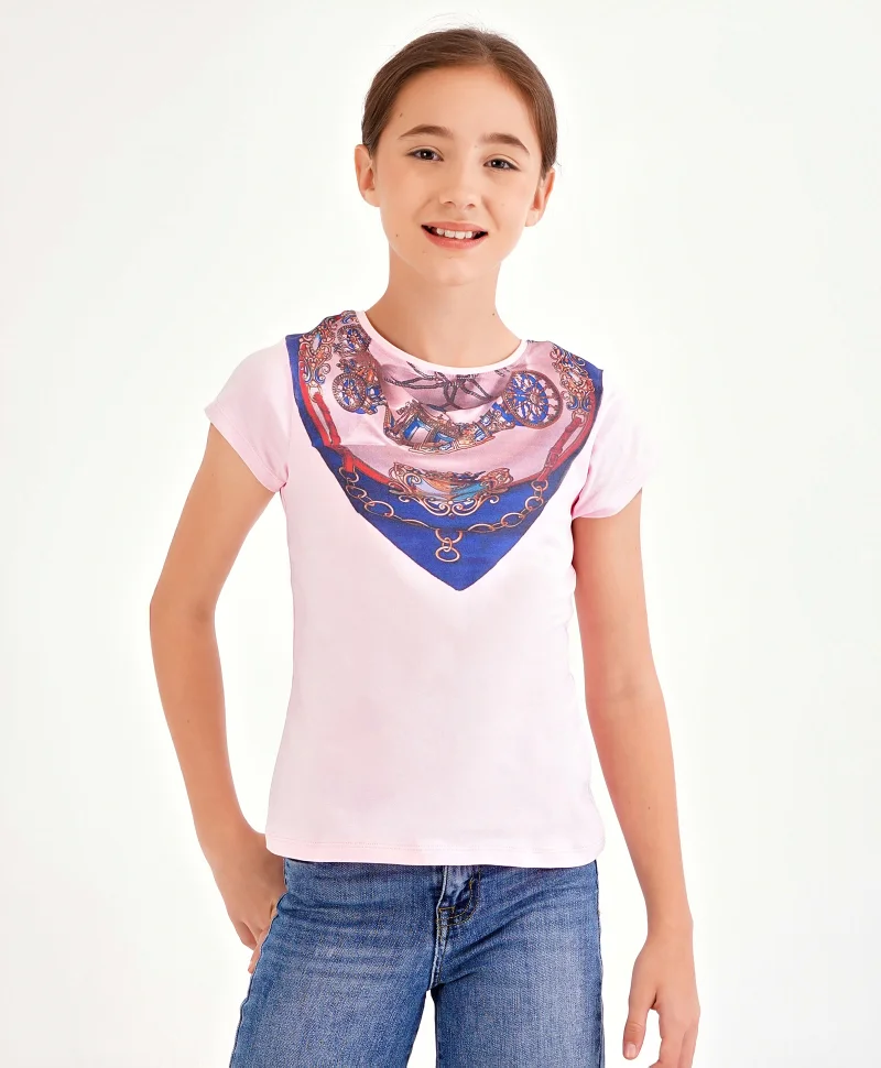 Primo Gino Primo Gino Half Sleeves Cotton Top Placement Print- Pink