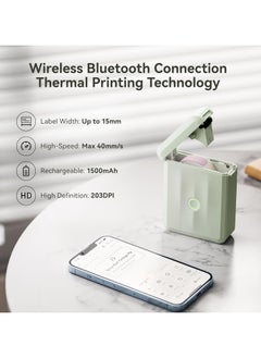 NIIMBOT D110 Upgraded Version Mini Label Maker Machine D110-M Label Printer with 15mm Printing Width, Portable Bluetooth Thermal Printer, Sticker Maker with Multiple Templates, with 1 Roll 12*40mm White Tape for Office Organization Home Kitchen School, Green  - Image 3