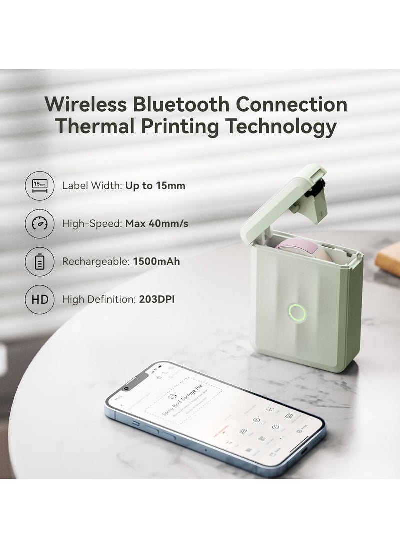 NIIMBOT D110 Upgraded Version Mini Label Maker Machine D110-M Label Printer with 15mm Printing Width, Portable Bluetooth Thermal Printer, Sticker Maker with Multiple Templates, with 1 Roll 12*40mm White Tape for Office Organization Home Kitchen School, Green  - Image 3