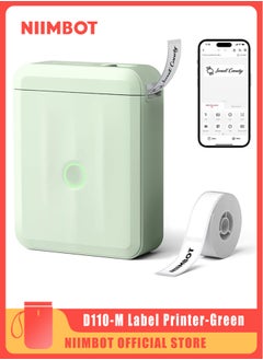 NIIMBOT D110 Upgraded Version Mini Label Maker Machine D110-M Label Printer with 15mm Printing Width, Portable Bluetooth Thermal Printer, Sticker Maker with Multiple Templates, with 1 Roll 12*40mm White Tape for Office Organization Home Kitchen School, Green  - Image 1