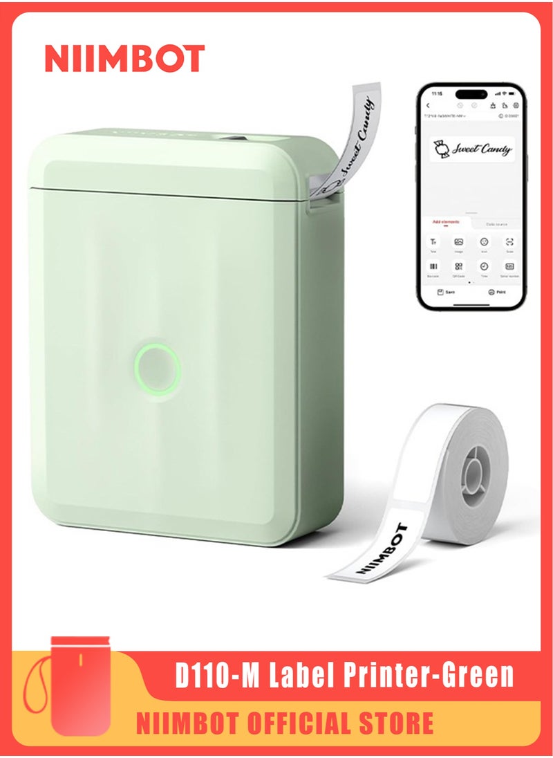 NIIMBOT D110 Upgraded Version Mini Label Maker Machine D110-M Label Printer with 15mm Printing Width, Portable Bluetooth Thermal Printer, Sticker Maker with Multiple Templates, with 1 Roll 12*40mm White Tape for Office Organization Home Kitchen School, Green  - Image 1