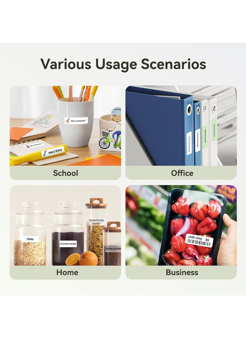 D110 Upgraded Version Mini Label Maker Machine D110-M Label Printer with 15mm Printing Width, Portable Bluetooth Thermal Printer, Sticker Maker with Multiple Templates, with 1 Roll 12*40mm White Tape for Office Organization Home Kitchen School, Green