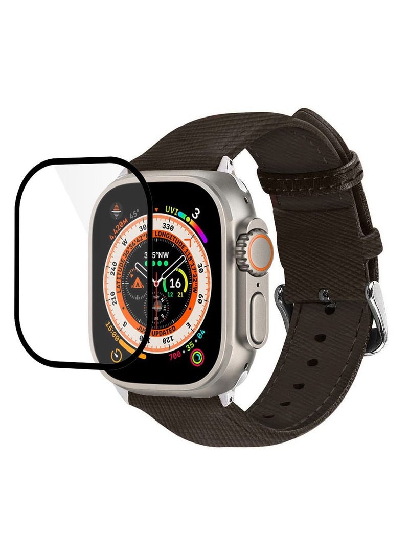 CATANES 2 Packs For Apple Watch Band 49mm Leather Band Buckle Strap Wristband and 3D Screen Protector Very Dark Brown  - Image 3