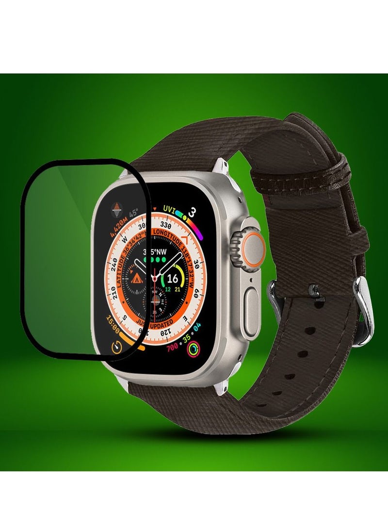 CATANES 2 Packs For Apple Watch Band 49mm Leather Band Buckle Strap Wristband and 3D Screen Protector Very Dark Brown  - Image 2
