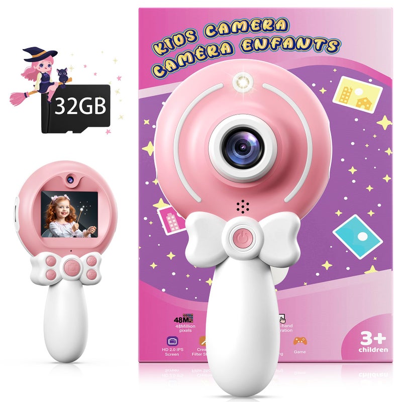 TEKFUN Kids Camera Toy for Girls Birthday Gifts with Magic Wand Design Digital Video Camera for Kids with 32GB SD Card Easter Basket Essentials for Little Girl 2 3 4 5 6 Year Olds Pink - Image 2