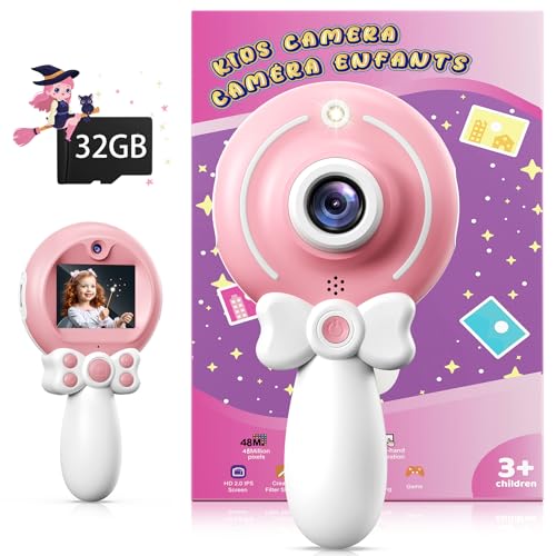 TEKFUN Kids Camera Toy for Girls Birthday Gifts with Magic Wand Design Digital Video Camera for Kids with 32GB SD Card Easter Basket Essentials for Little Girl 2 3 4 5 6 Year Olds Pink - Image 1