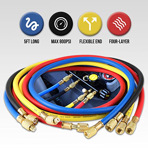 Lichamp مجموعة عدادات مانيفولد HVAC R410A من Lichamp لمكيف الهواء R134A، فريون R22 R32 410A 134A مع مجموعة خرطوم لتعبئة المبرد - Image 5