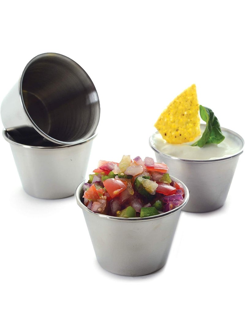 Small Sauce Cups, Stainless Steel Ramekin Dipping Sauce Cup, Commercial Grade Individual Round Condiment cups Reusable Stackable Metal Portion Containers for Sampling Salad Dressing, Sides 12Pcs 60ml - Image 2