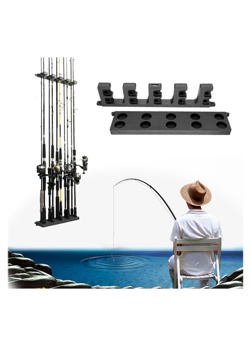 KASTWAVE Fishing Pole Holder Black Wall Mounted Fishing Rod Holders for Garage Vertical Horizontal Ceiling Three Installation Methods ABS Plastic Store Up to 10 Rods to Save Your Space - Image 1