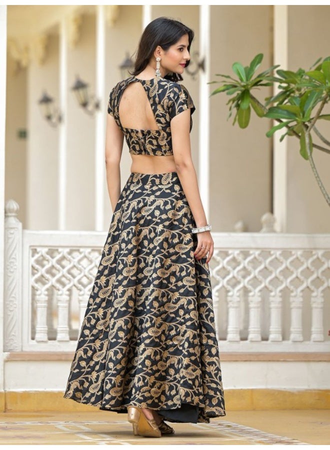 AKS Black Jacquard Lehenga Choli with Gota Dupatta  - Image 4