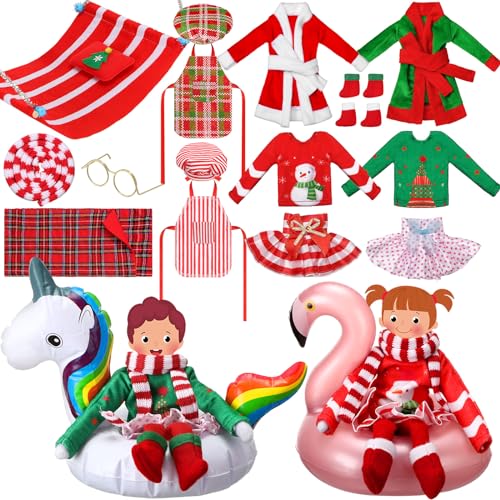 Cutecrop 20 Pcs Christmas Doll Accessories Set Includes Snow Tube Christmas Clothing Bathrobe Scarf Skirts Apron Chef Hat Socks and Accessories for Xmas Doll DecorCute Style - Image 1