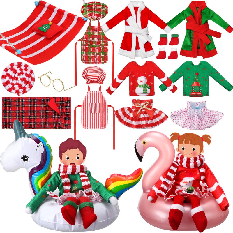Cutecrop 20 Pcs Christmas Doll Accessories Set Includes Snow Tube Christmas Clothing Bathrobe Scarf Skirts Apron Chef Hat Socks and Accessories for Xmas Doll DecorCute Style - Image 2