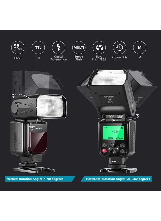 Neewer - NW-670 TTL Flash Speedlite with LCD Display for Canon 7D Mark II, 5D Mark II III, IV,1300D, 1200D, 1100D, 750D, 700D, 650D, 600D, 550D, 500D, 100D, 80D, 70D, 60D and Other Canon DSLR Cameras - Image 1