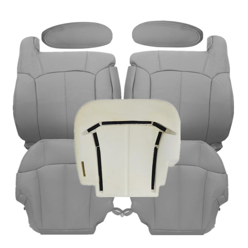 NLQR 922/122 Pewter Gray Driver & Passenger Bottom & Top Lean Back Replacement Seat Covers & Driver Side Foam Cushion & Armrest Covers fit for Chevy Silverado Tahoe Suburban GMC Sierra 1999-2002 - Image 1