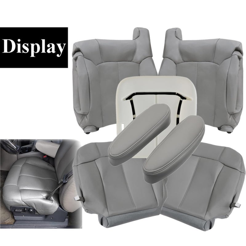 NLQR 922/122 Pewter Gray Driver & Passenger Bottom & Top Lean Back Replacement Seat Covers & Driver Side Foam Cushion & Armrest Covers fit for Chevy Silverado Tahoe Suburban GMC Sierra 1999-2002 - Image 2