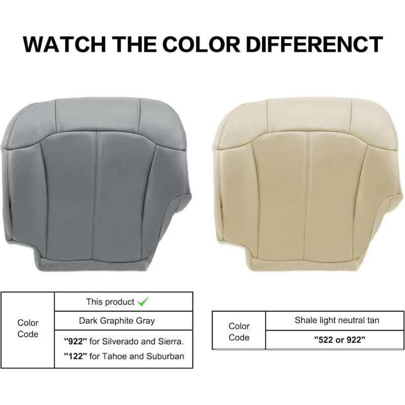 NLQR 922/122 Pewter Gray Driver & Passenger Bottom & Top Lean Back Replacement Seat Covers & Driver Side Foam Cushion & Armrest Covers fit for Chevy Silverado Tahoe Suburban GMC Sierra 1999-2002 - Image 4