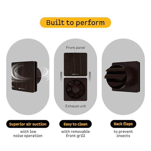 atomberg Studio Exhaust Fan 150mm (6 Inches) | BLDC Motor | 6.8W| Low Noise | 2000 RPM| Ideal for Bathroom,Kitchen | Easy to Clean | Installation-Round Cut (153mm) | 2 Years Warranty | Dark Wood - Image 2