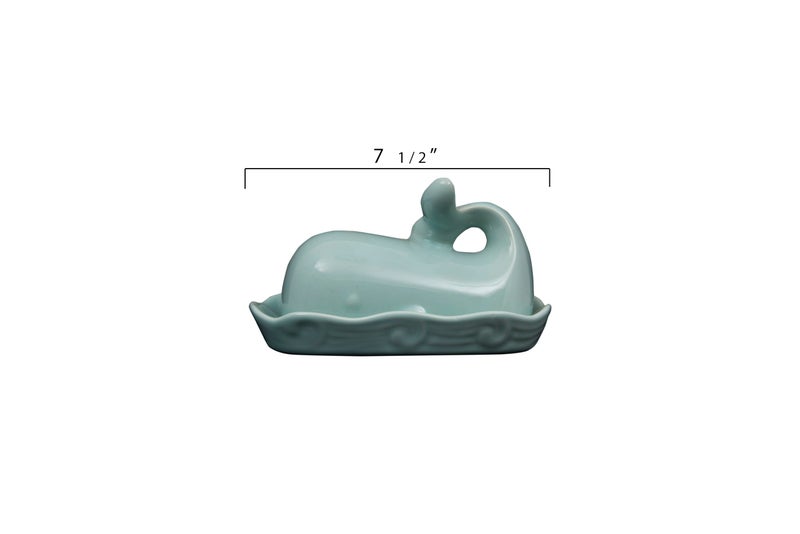 Creative Co-Op Aqua Blue Whale Shaped Butter Dish - Image 4