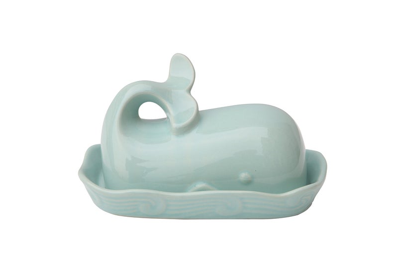 Creative Co-Op Aqua Blue Whale Shaped Butter Dish - Image 5