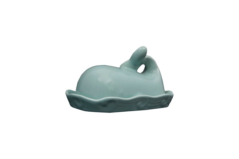 Creative Co-Op Aqua Blue Whale Shaped Butter Dish - Image 1