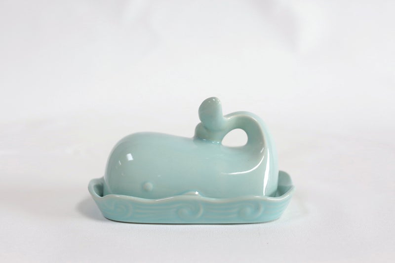 Creative Co-Op Aqua Blue Whale Shaped Butter Dish - Image 3