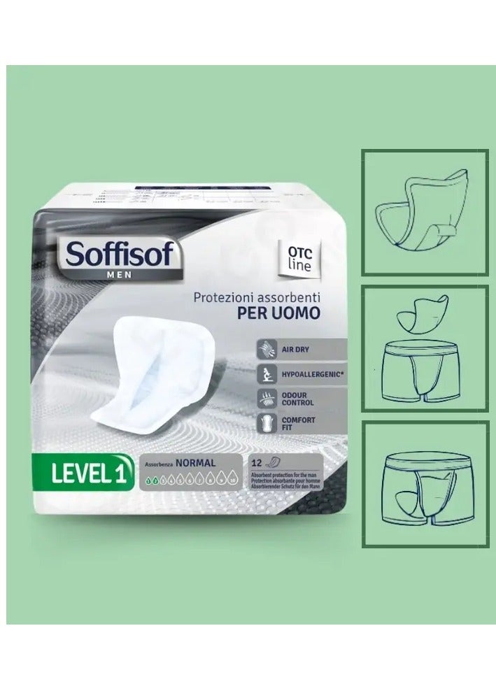 SOFFISOF Absorbent pads for men for incontinence, 12 pieces, Level 1  - Image 1