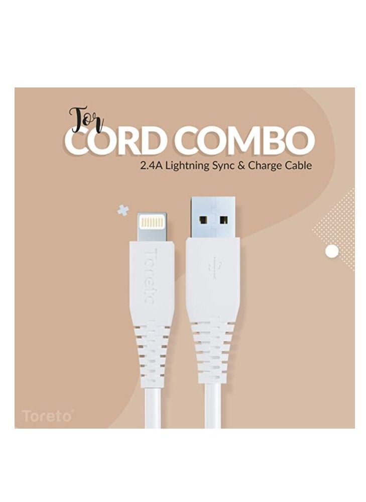 Toreto TOR-878 TOR-Cord Combo Lightning Charging Cable, (White)  - Image 2