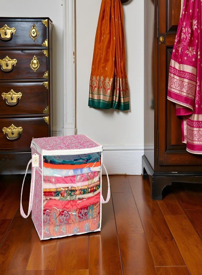 SHAPING FABRIC Pink Floral Fabric Saree Storage Bag with Transparent Front & Zipper Closure - Pack of 01 SF-SBB-1316 - Image 1