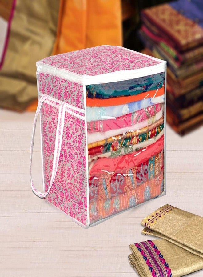 SHAPING FABRIC Pink Floral Fabric Saree Storage Bag with Transparent Front & Zipper Closure - Pack of 01 SF-SBB-1316 - Image 5