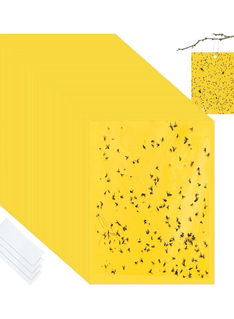 Generic 50-Pack Fruit Fly Trap, Yellow Sticky Gnat Traps Killer for Indoor/Outdoor Flying Plant Insect Like Fungus Gnats, Whiteflies, Aphids, Leaf Miners - 20x15cm, Twist Ties Included  - Image 1