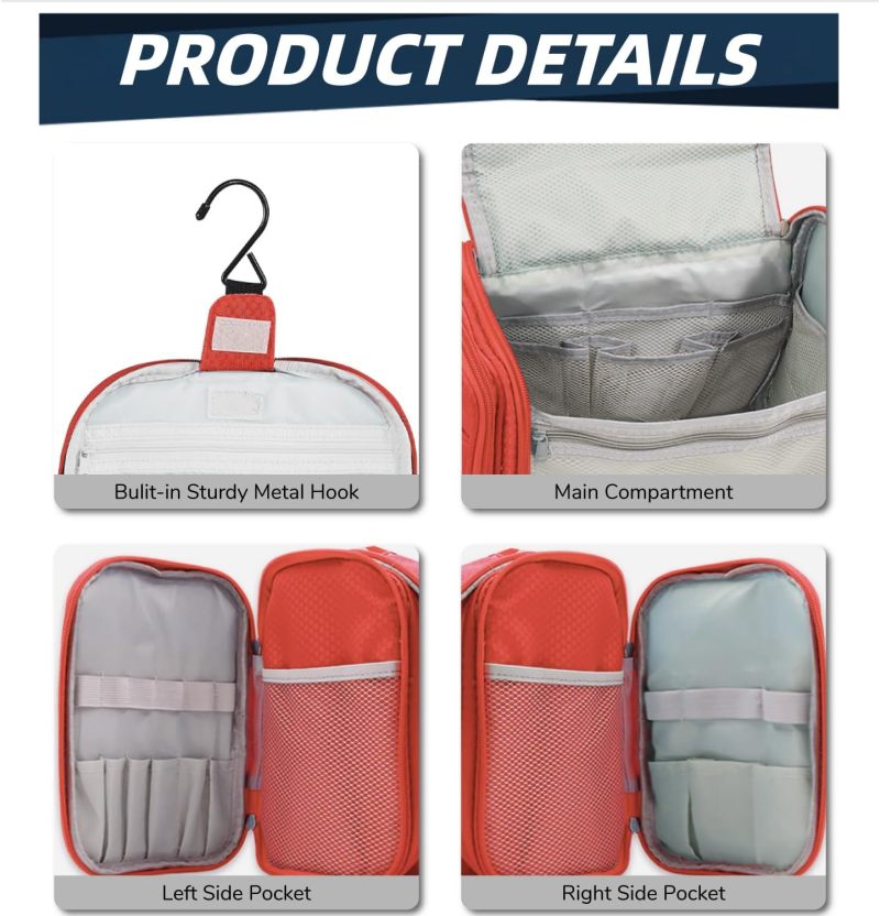 Hanging Toiletry Organizer: Large/X-Large Water-resistant Nylon, Multiple Pockets Compartments - Lightweight Durable, Smooth Double Zipper for Family Personal Travel, Camping, RV Use - Image 4