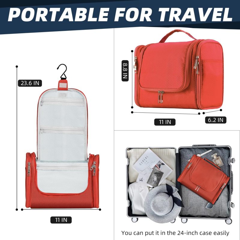 Hanging Toiletry Organizer: Large/X-Large Water-resistant Nylon, Multiple Pockets Compartments - Lightweight Durable, Smooth Double Zipper for Family Personal Travel, Camping, RV Use - Image 3