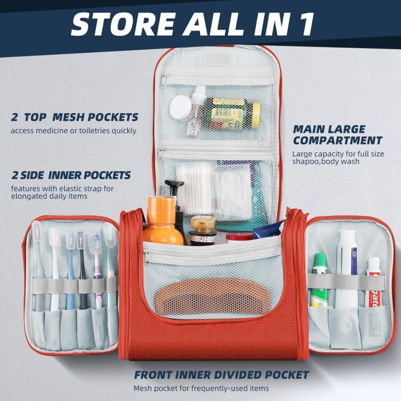 Hanging Toiletry Organizer: Large/X-Large Water-resistant Nylon, Multiple Pockets Compartments - Lightweight Durable, Smooth Double Zipper for Family Personal Travel, Camping, RV Use - Image 2