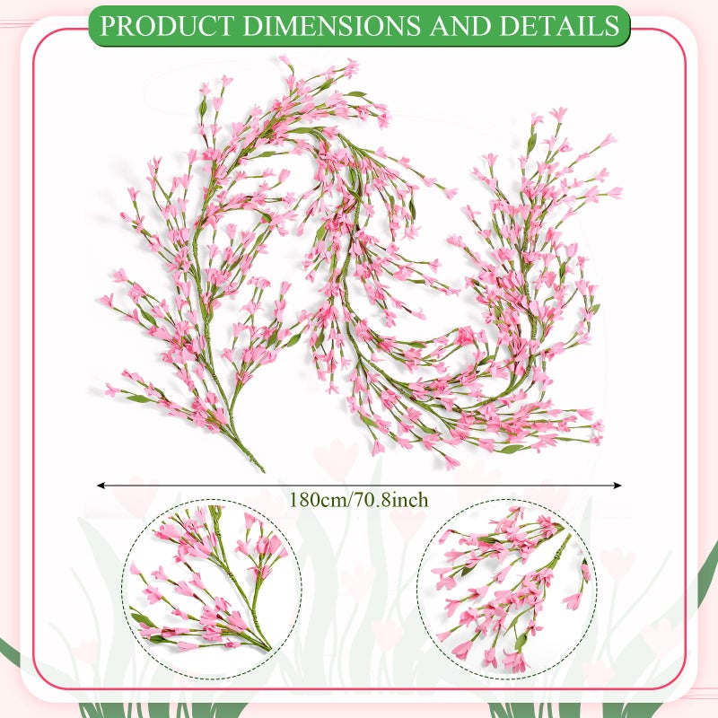 Canlierr 1 Pack 71 Inch Artificial Forsythia Branches Faux Flower Vine Garland Forsythia Flower Wreath Hanging Floral DIY Decoration for Front Door Home Indoor Valentine's Day Wedding Decor (Pink) - Image 3